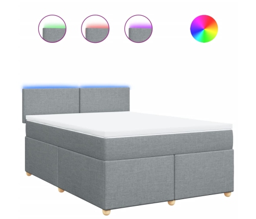 Cama box spring con colchón tela gris claro 140x200 cm