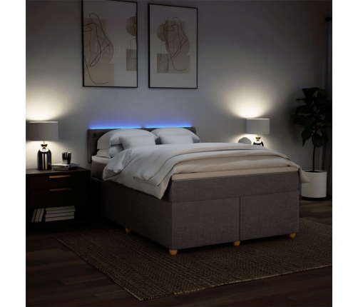 Cama box spring con colchón tela gris taupe 140x200 cm