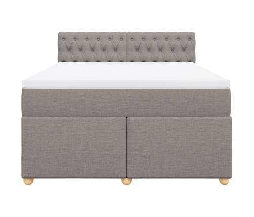 Cama box spring con colchón tela gris taupe 140x200 cm
