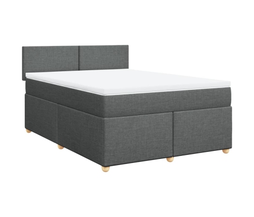 Cama box spring con colchón tela gris oscuro 160x200 cm