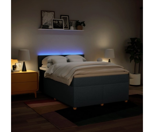 Cama box spring con colchón tela azul 160x200 cm