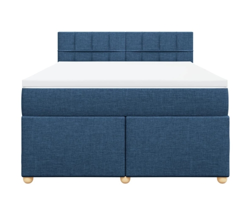 Cama box spring con colchón tela azul 160x200 cm