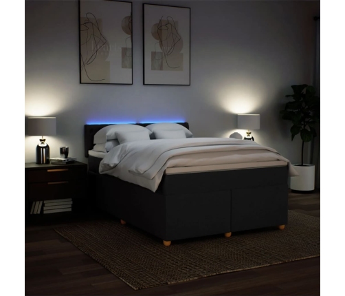 Cama box spring con colchón tela negro 160x200 cm