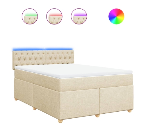 Cama box spring con colchón tela color crema 160x200 cm