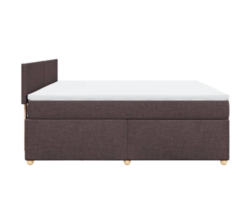 Cama box spring con colchón tela marrón oscuro 180x200 cm