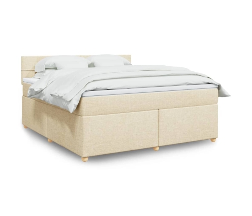 Cama box spring con colchón tela color crema 180x200 cm