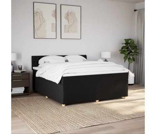 Cama box spring con colchón tela negro 180x200 cm