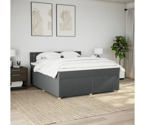 Cama box spring con colchón tela gris oscuro 180x200 cm