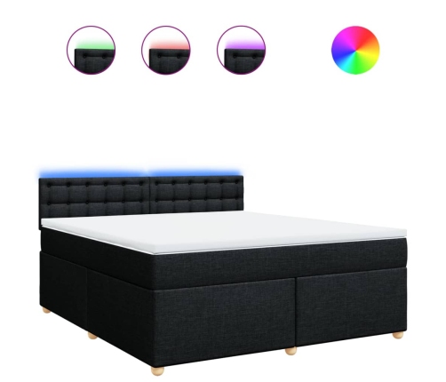 Cama box spring con colchón tela negro 180x200 cm