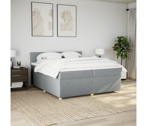 Cama box spring con colchón tela gris claro 200x200 cm