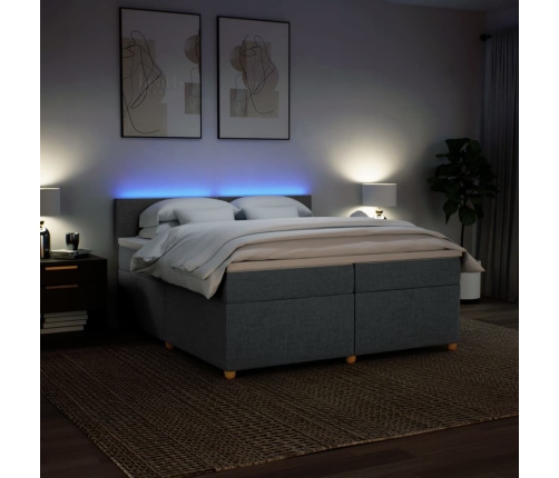 Cama box spring con colchón tela gris oscuro 200x200 cm