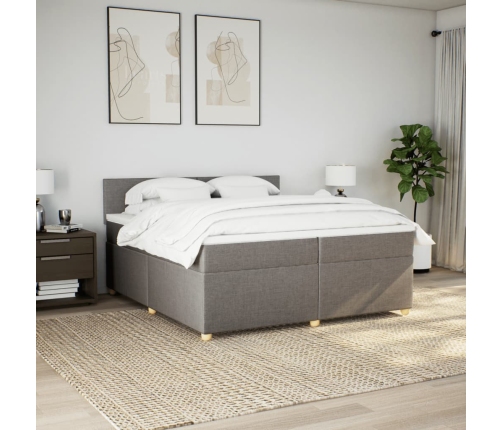 Cama box spring con colchón tela gris taupe 200x200 cm