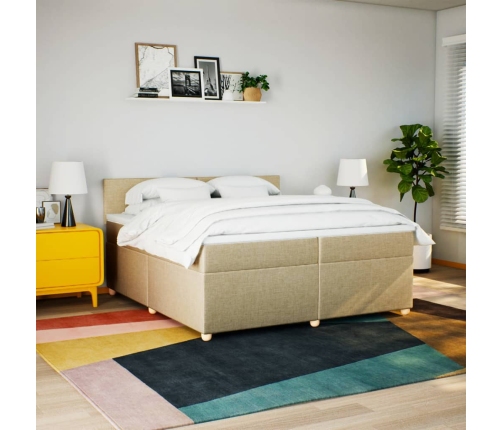 Cama box spring con colchón tela color crema 200x200 cm