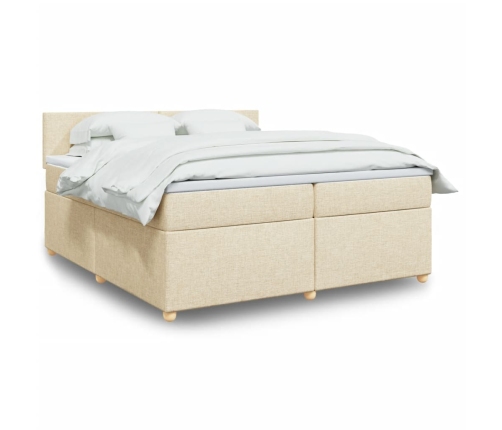 Cama box spring con colchón tela color crema 200x200 cm