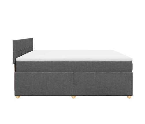 Cama box spring con colchón tela gris oscuro 200x200 cm