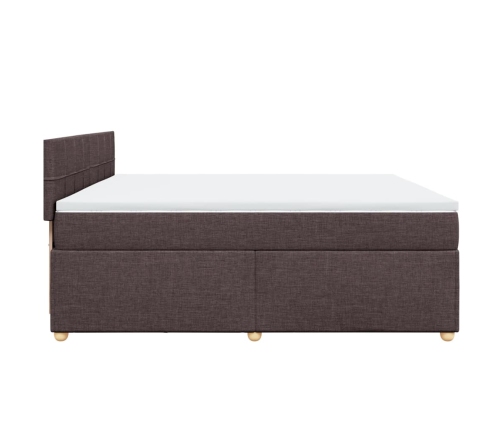 Cama box spring con colchón tela marrón oscuro 200x200 cm