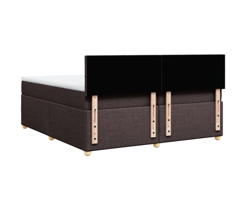 Cama box spring con colchón tela marrón oscuro 200x200 cm