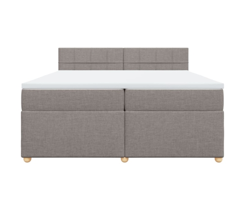 Cama box spring con colchón tela gris taupe 200x200 cm