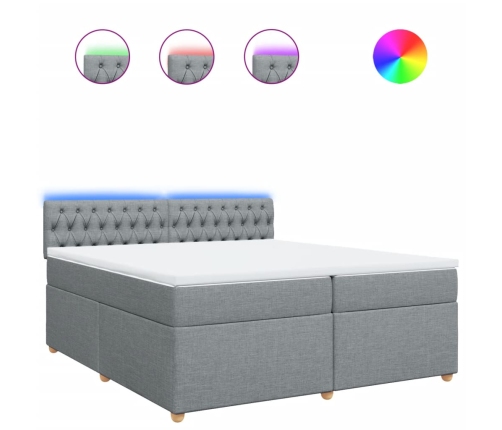 Cama box spring con colchón tela gris claro 200x200 cm
