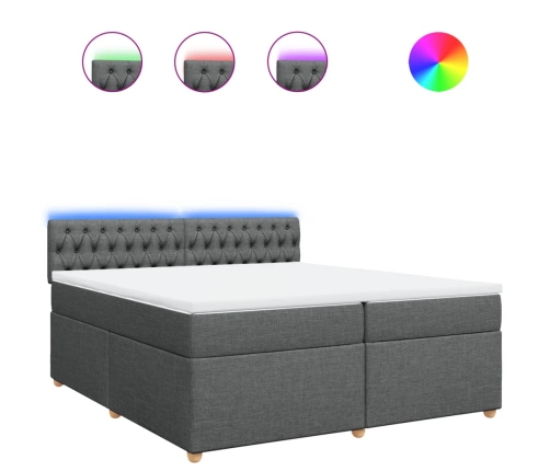 Cama box spring con colchón tela gris oscuro 200x200 cm