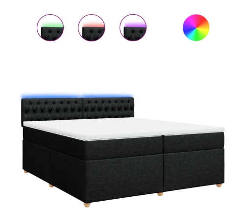 Cama box spring con colchón tela negro 200x200 cm