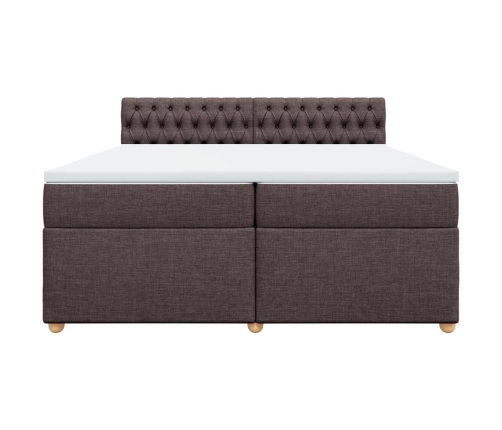 Cama box spring con colchón tela marrón oscuro 200x200 cm