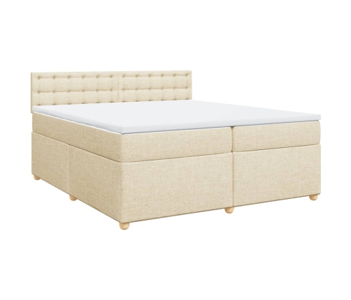 Cama box spring con colchón tela color crema 200x200 cm