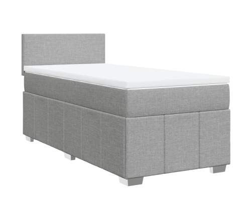 Cama box spring con colchón tela gris claro 80x200 cm