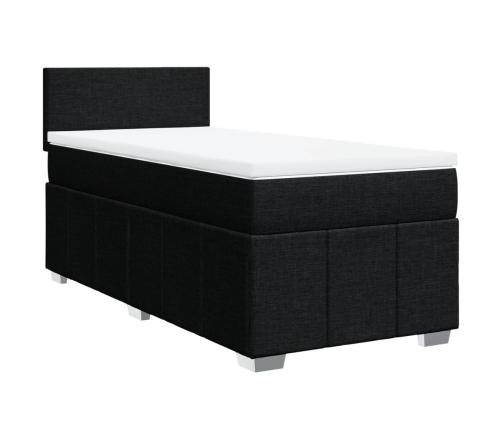 Cama box spring con colchón tela negro 80x200 cm