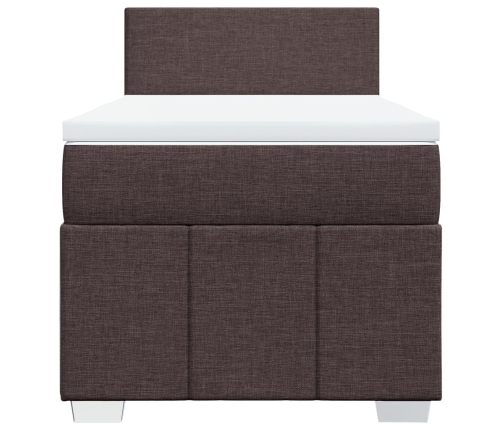 Cama box spring con colchón tela marrón oscuro 80x200 cm