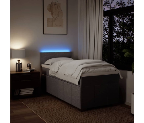 Cama box spring con colchón tela gris taupe 80x200 cm