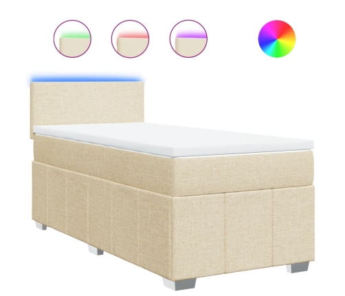Cama box spring con colchón tela color crema 80x200 cm