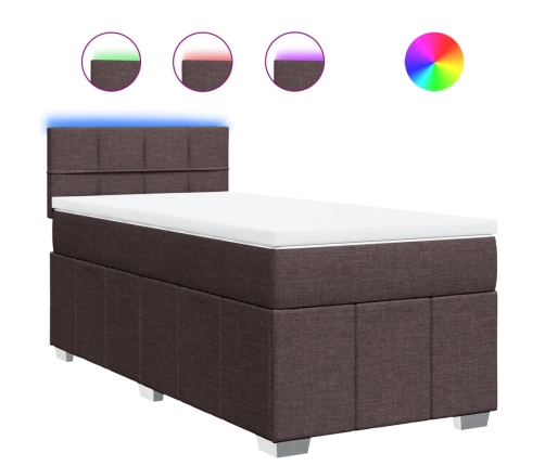 Cama box spring con colchón tela marrón oscuro 80x200 cm