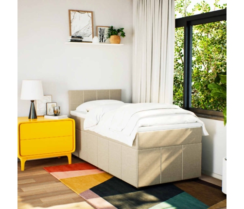 Cama box spring con colchón tela color crema 80x200 cm