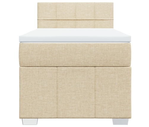 Cama box spring con colchón tela color crema 80x200 cm