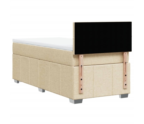 Cama box spring con colchón tela color crema 80x200 cm