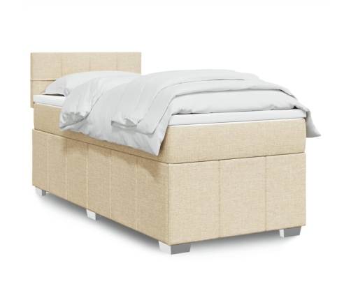 Cama box spring con colchón tela color crema 80x200 cm