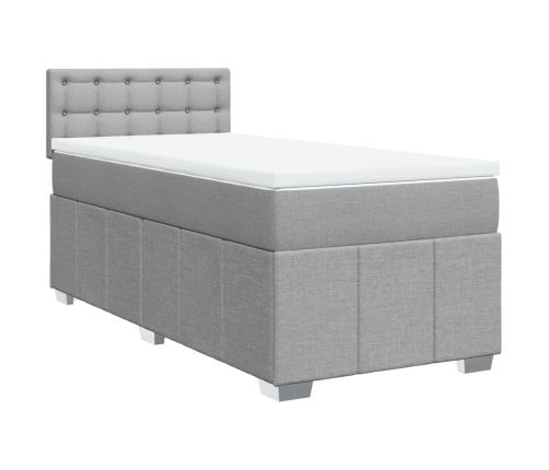 Cama box spring con colchón tela gris claro 80x200 cm