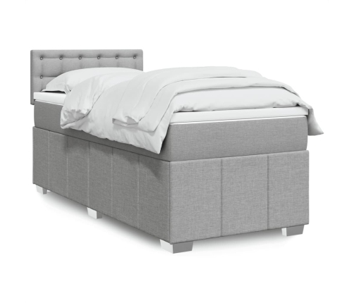 Cama box spring con colchón tela gris claro 80x200 cm