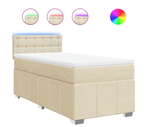 Cama box spring con colchón tela color crema 80x200 cm