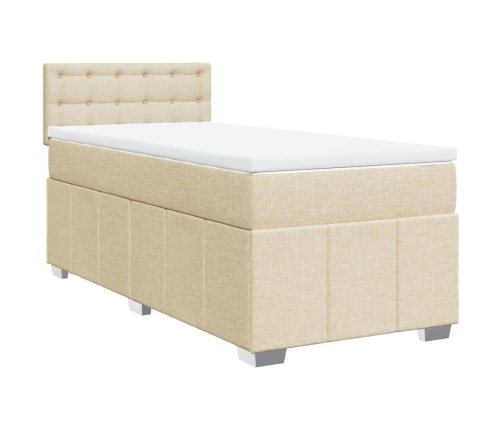 Cama box spring con colchón tela color crema 80x200 cm