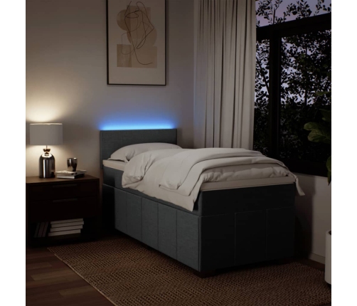 Cama box spring con colchón tela gris oscuro 90x190 cm