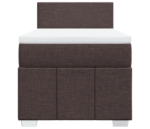 Cama box spring con colchón tela marrón oscuro 90x190 cm