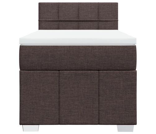 Cama box spring con colchón tela marrón oscuro 90x190 cm