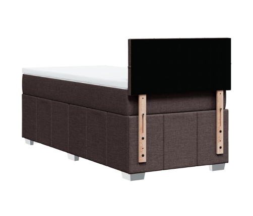 Cama box spring con colchón tela marrón oscuro 90x190 cm