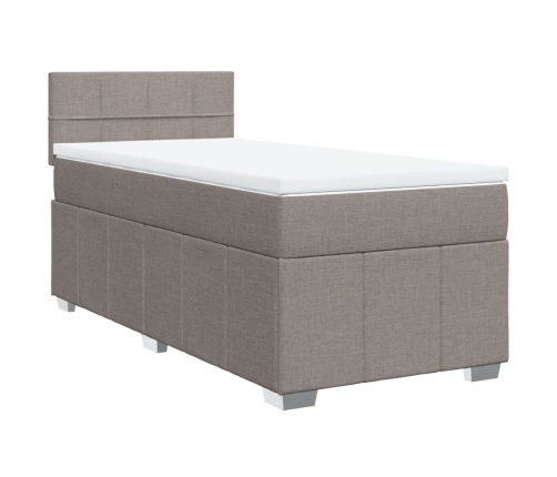 Cama box spring con colchón tela gris taupe 90x190 cm