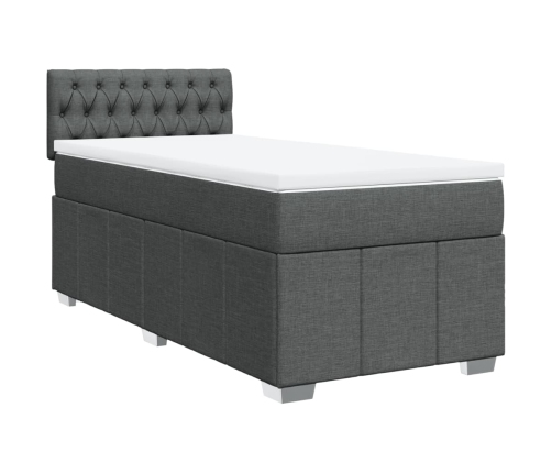 Cama box spring con colchón tela gris oscuro 90x190 cm