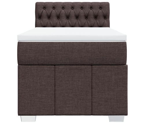 Cama box spring con colchón tela marrón oscuro 90x190 cm