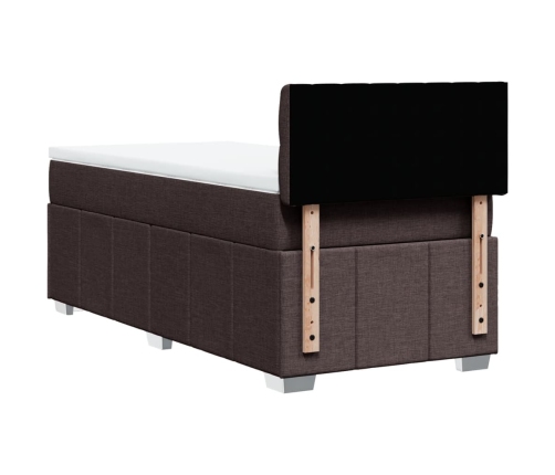 Cama box spring con colchón tela marrón oscuro 90x190 cm