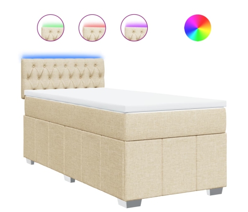Cama box spring con colchón tela color crema 90x190 cm